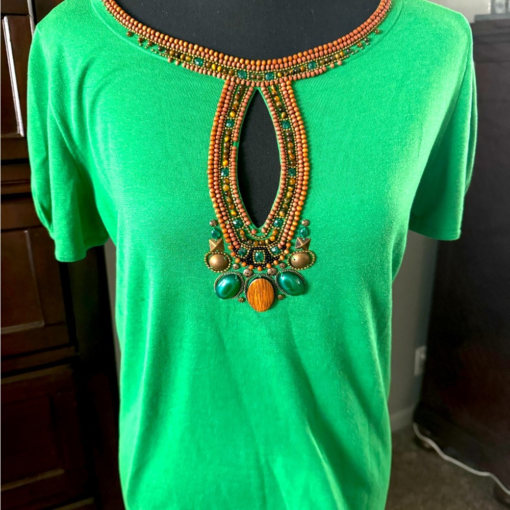 Escada green beaded top size 38